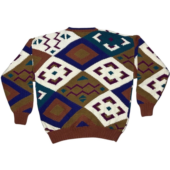 VTG Henry Grethel Sweater M Aztec Crew Neck Boxy Cotton Biggie Grandpa Oversized - Picture 2 of 9